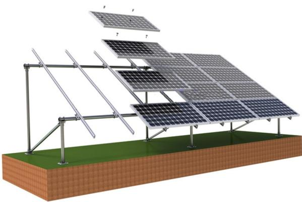 Concrete foundation 3-4 rows of panels with landscape solar mounting system